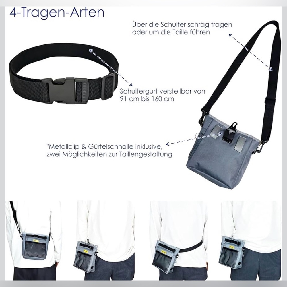 Stylish Gray Crossbody Bag dog training pouch with metal closure NWT